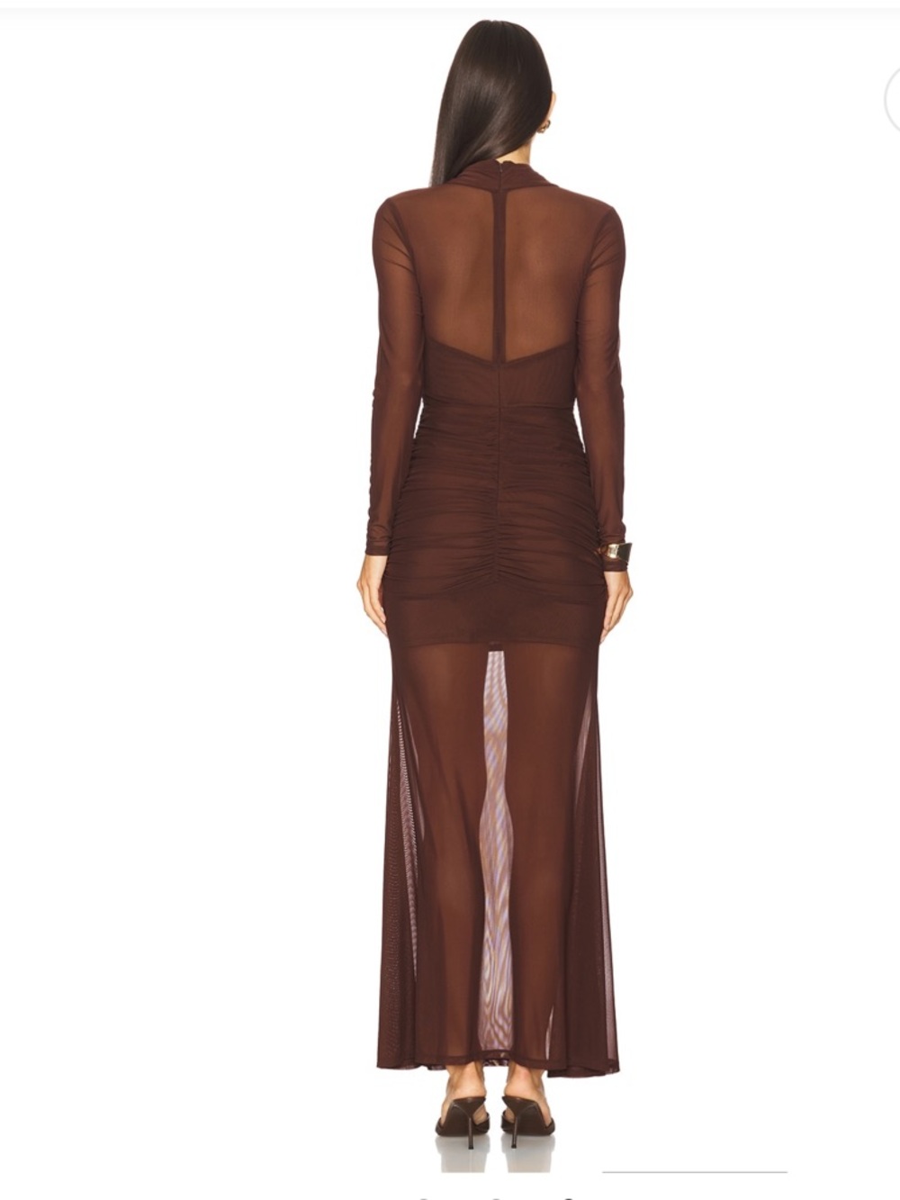 Veria Wrap Mesh Maxi Dress in Chocolate - Picture 3 of 3